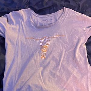 Ariat Light Gray Tee with Bull Skull Graphic